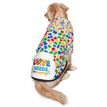Dog Hoodie for Autism Awareness | Love Needs No Words Design