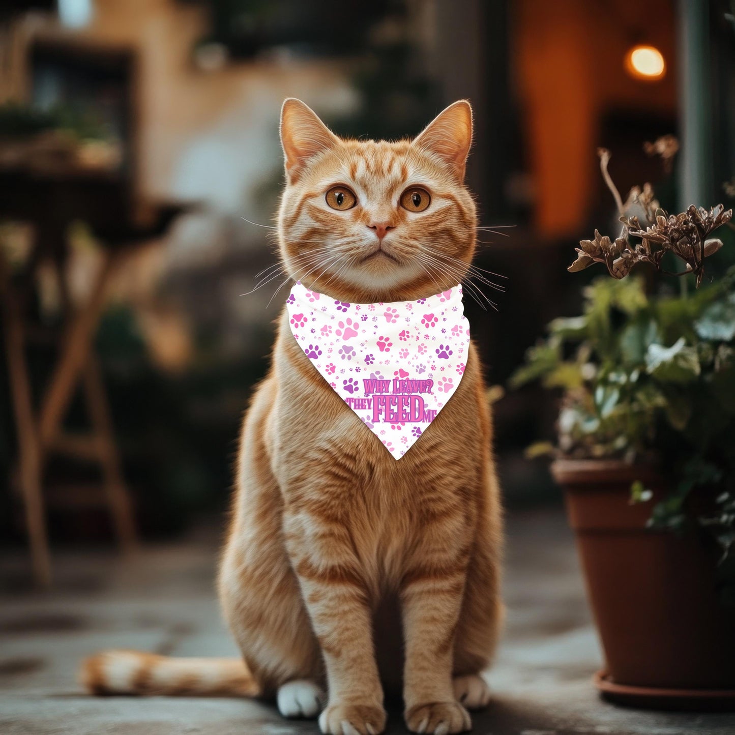 I Still Live With My Parents, They Feed Me, Pink and Purple Paws Cat Bandana - Fun Pet Neckwear, Fashionable Cat Wear,