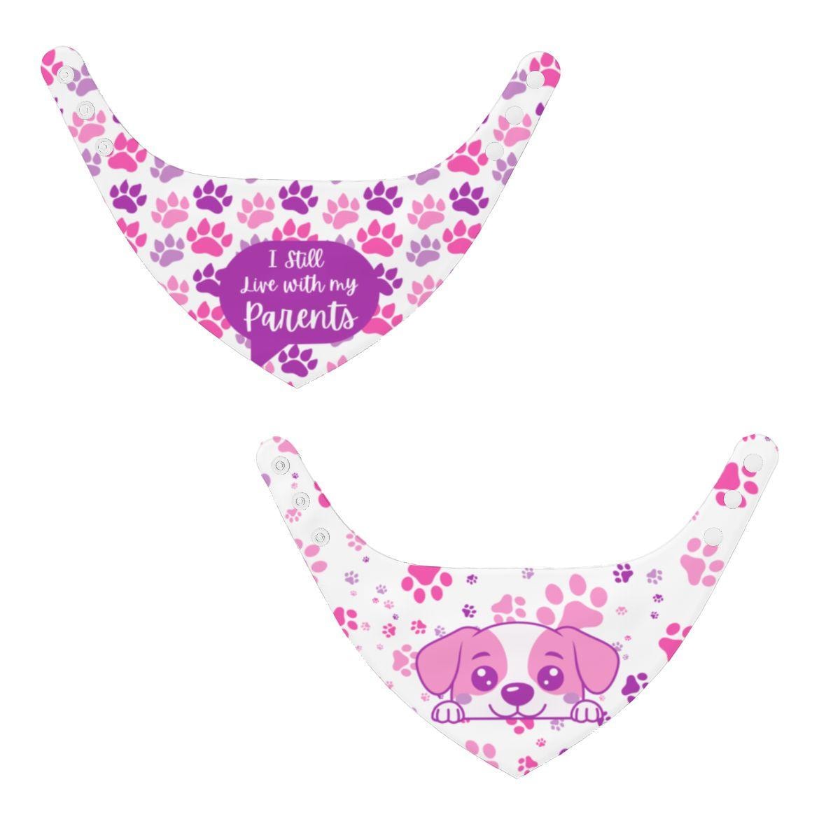 I Still Live with my Parents Small Dog bandana, Why Leave, They Feed Me on the Reversed Side, Pink and Purple Bandana, Perfect for Outings