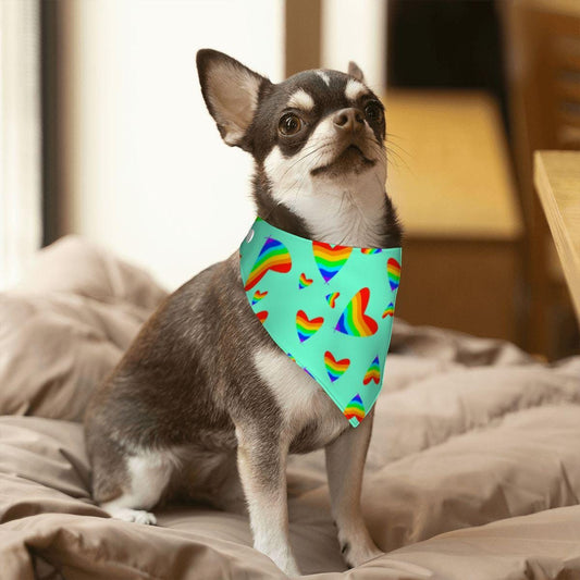 Colorful Hearts Small Dog Bandana, LGBT Pride Scarf, Perfect for Pride Parade and Walks to the Coffee Shop, Be fashionable, Reversible