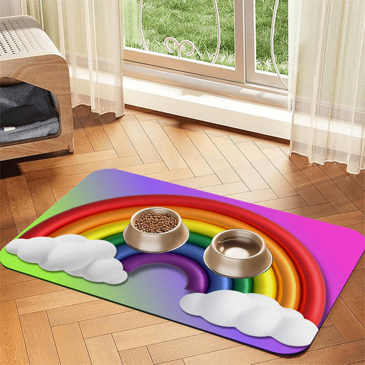 LGBTQ Pride Dog Food Mat - Rainbow Design Pet Bowl Placemat, Dog Food Matt, Keeps Kitchen Floor Clean, Catt Food Mat, Choice of 2 designs