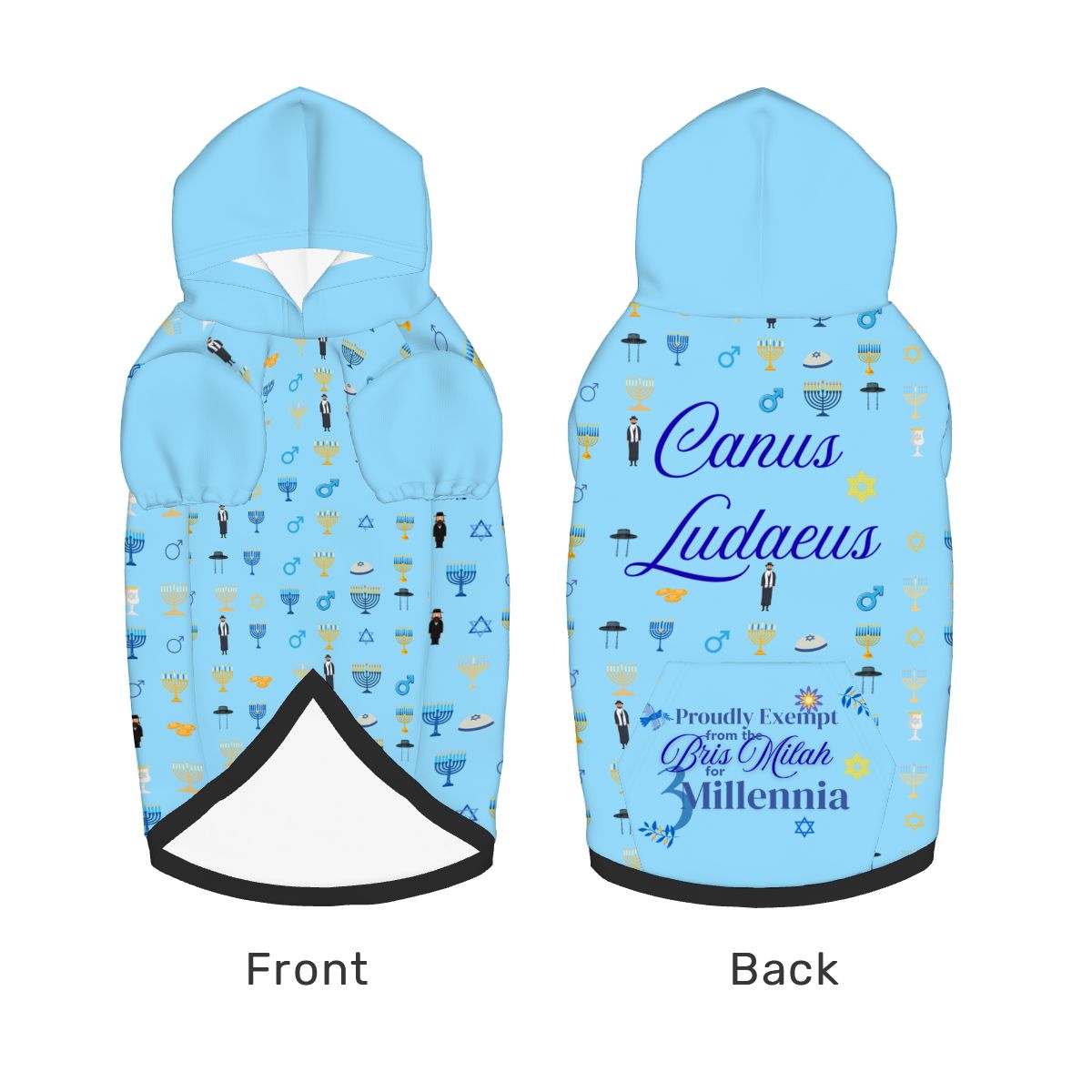 Funny Dog Hoodie - Ugly Sweater for Hanukkah, Jewish Man's Favorite, Bris Milah Free, Holiday Dog Hoodie