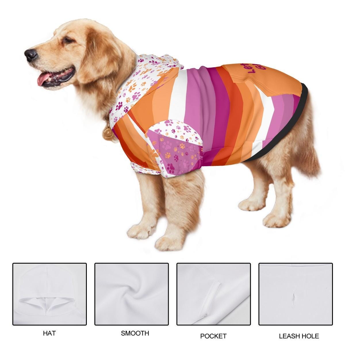 Lesbian Pride Flag Dog Hoodie, Custom Made Pet Apparel for LGBTQ+ Community, Lets Go Girls, Dog Lovers Gift , Mothers Day Gift, Fathers Day