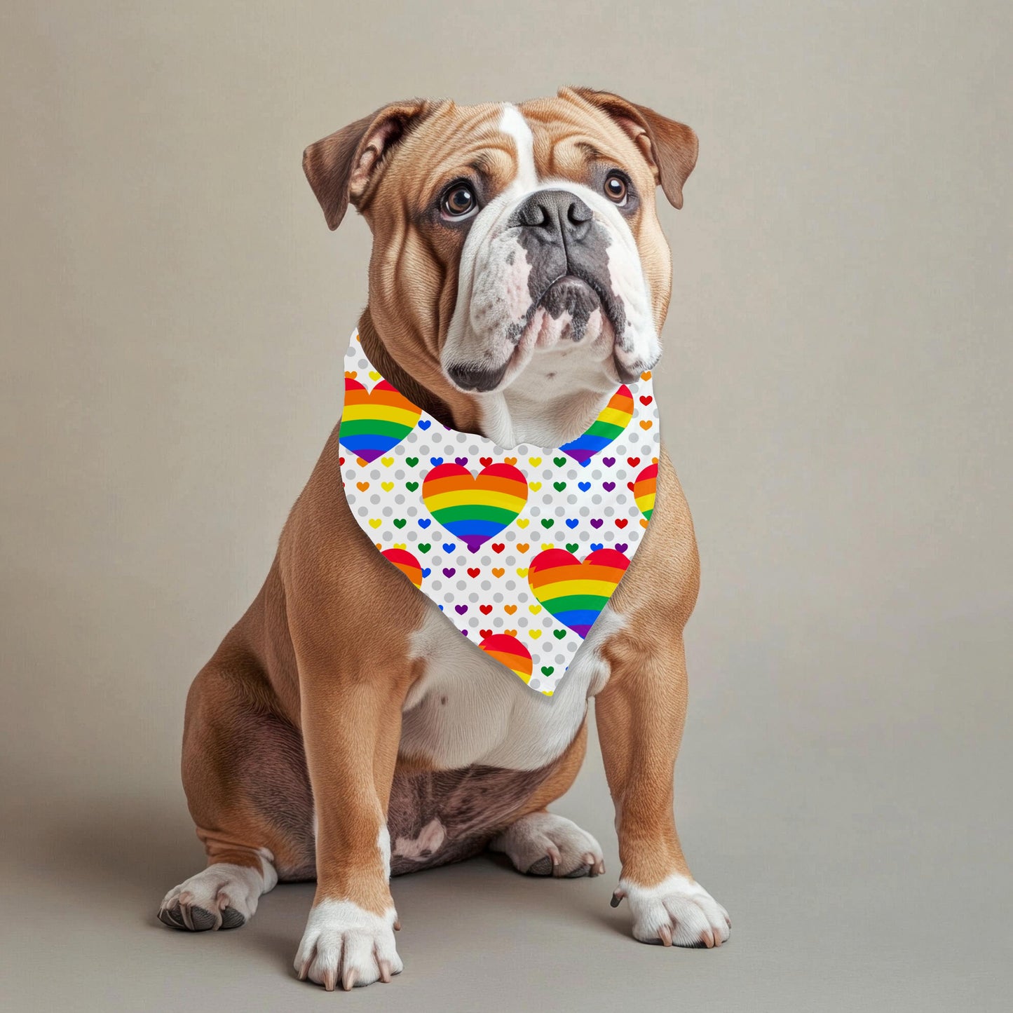 Rainbow Hearts Dog Bandana for Large Breeds, LGBTQ Pride, Unity and Acceptance, Perfect Wear fir Pride Parade and Walks to the Dog Park