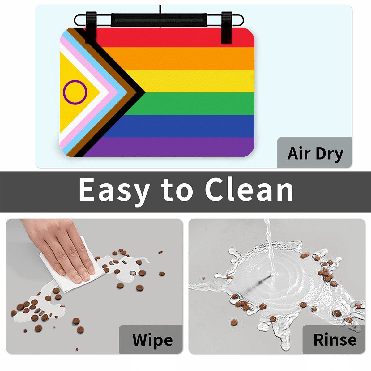 Acceptance Pride Flag Design, Dog & Cat Food Mat - Fun Placemats for Clean Floors