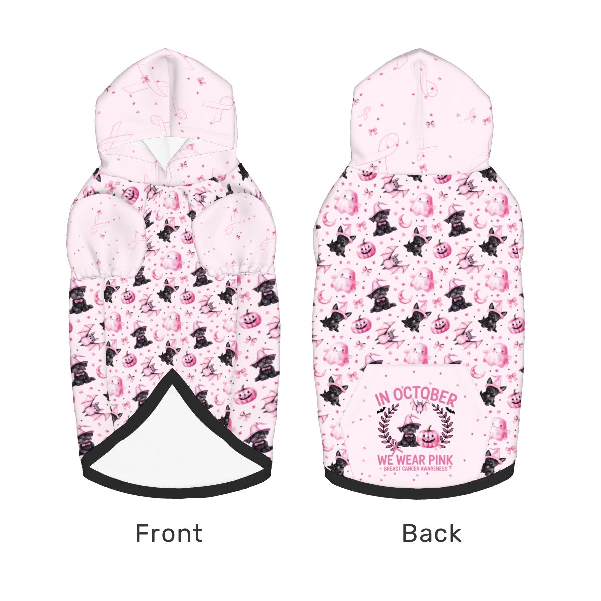 IN October We wear Pink, Breast Cancer Awareness Dog Hoodie - Pink Halloween Pet Costume, Ghosts, Bats, Cute Dog Outfit