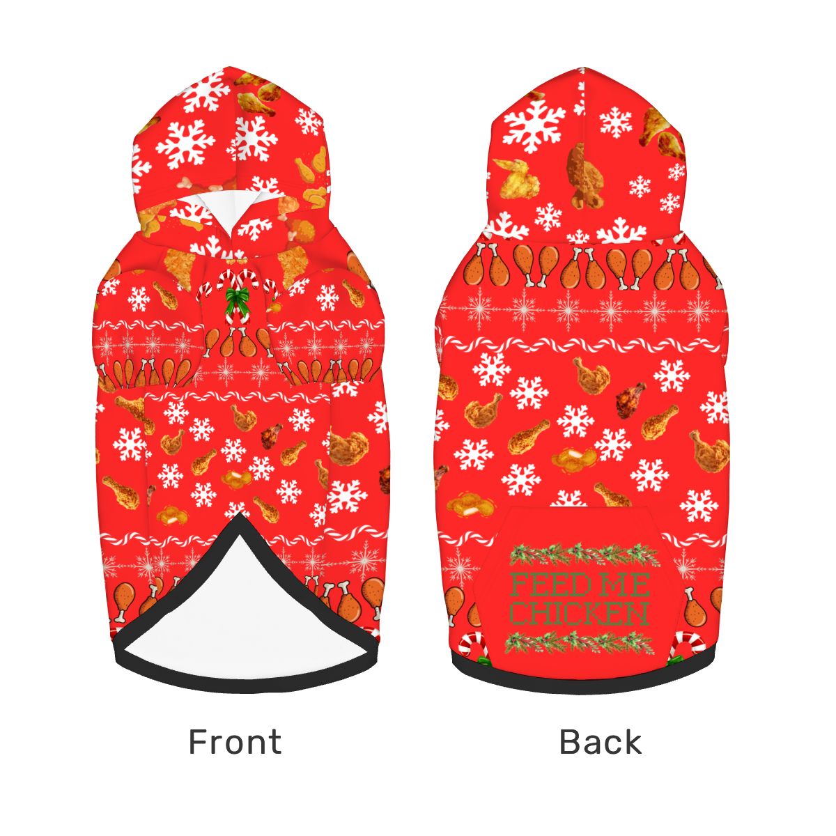 Red Christmas Ugly Sweater for Dog, Cute Feed Me Chicken Hoodie, Fashionable Dog Hoodie for Parties