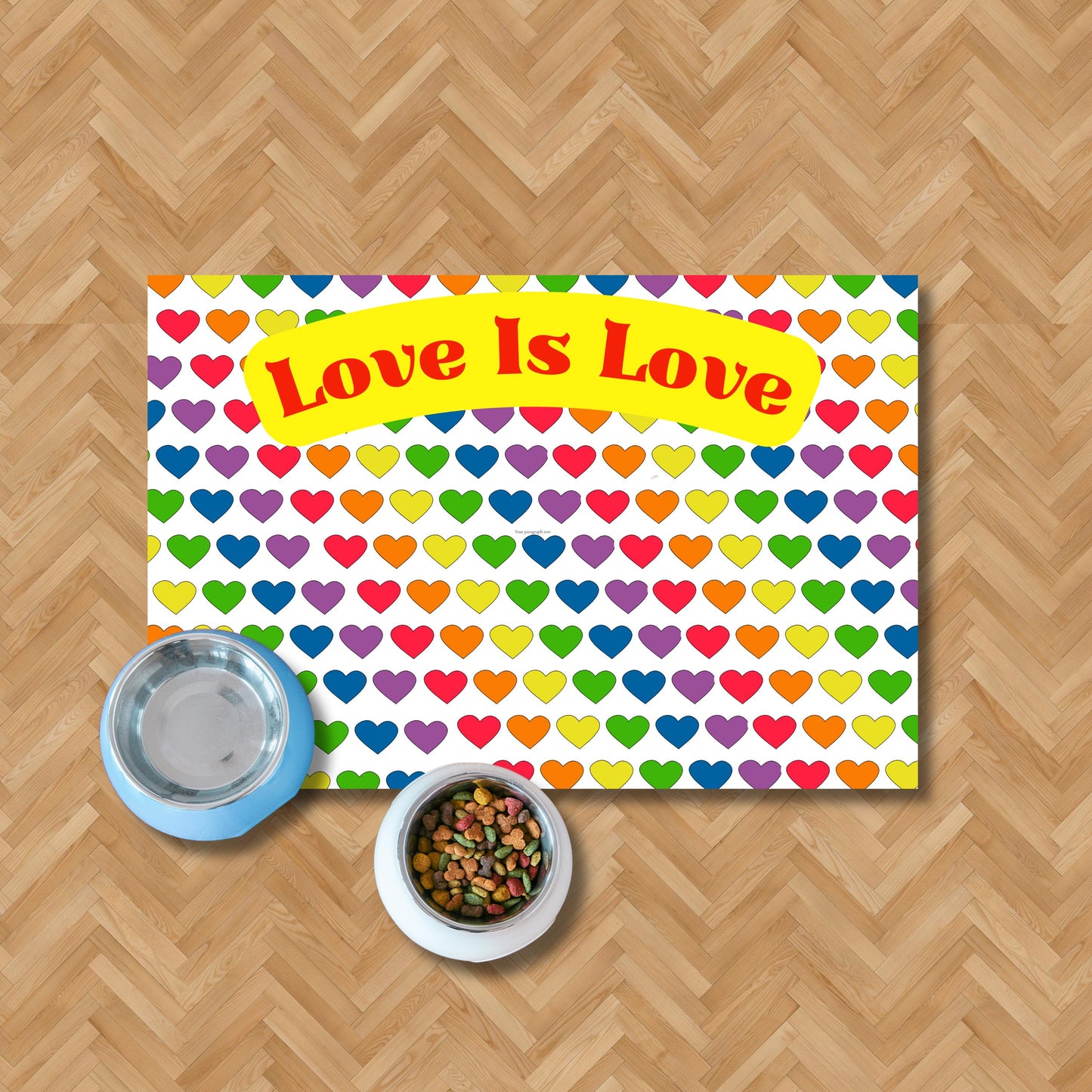 LGBTQ Pride Dog Food Mat - Rainbow Design Pet Bowl Placemat, Dog Food Matt, Keeps Kitchen Floor Clean, Catt Food Mat, Choice of 2 designs