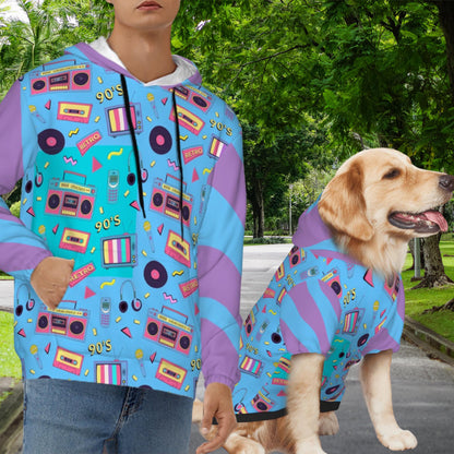 80s Mix Tape Inspired Dog Hoodie, Too Legit to Sit Pet Sweatshirt, Can Order Human Hoodie or Human T-shirt to Match, Dog Lovers Gift