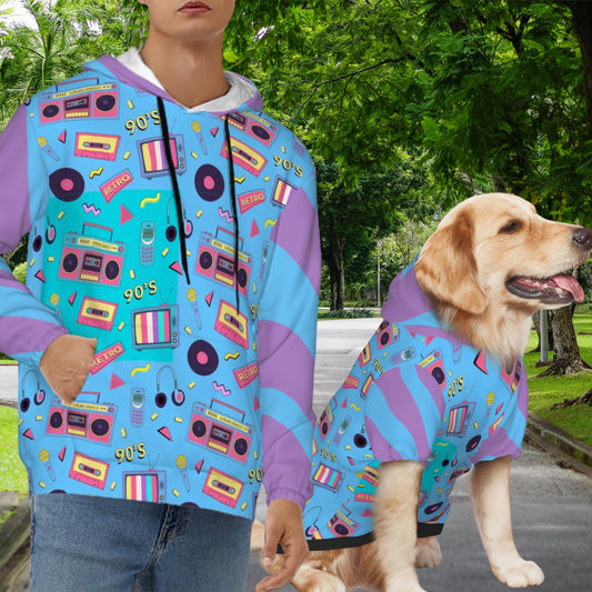80s Mix Tape Inspired Dog Hoodie, Too Legit to Sit Pet Sweatshirt, Can Order Human Hoodie or Human T-shirt to Match, Dog Lovers Gift