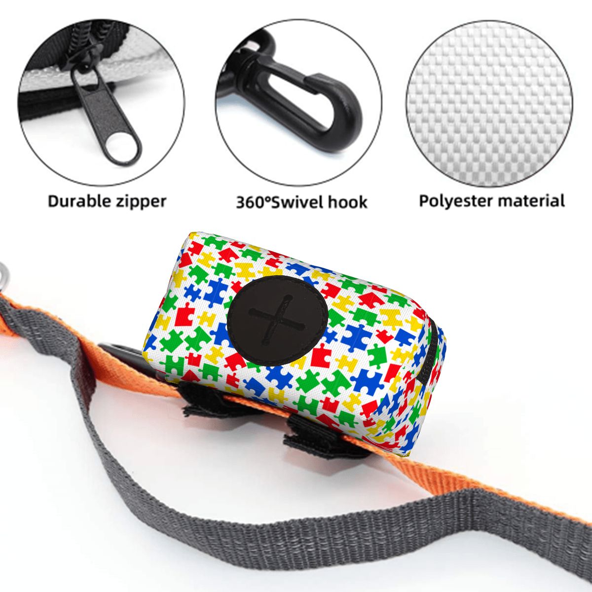 Dog Poop Bag Holder - Autism Awareness Puzzle Theme, Easy to Carry