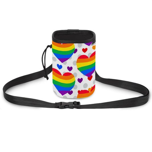 Fun & Functional Pet Treat Carrier   My Favorite Design, Pride Rainbow Hearts, No Spill Design with Convenient Long Strap!