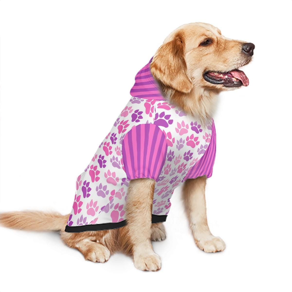 Vibrant Custom Pet Hoodie with I Still Live with my Parents, Cute Paw Print Design, Purple and Pink Paw Print Dog Hoodie Pet Clothes
