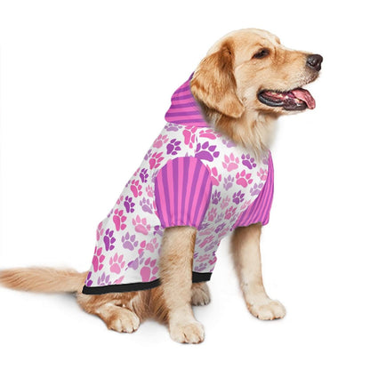 Vibrant Custom Pet Hoodie with I Still Live with my Parents, Cute Paw Print Design, Purple and Pink Paw Print Dog Hoodie Pet Clothes