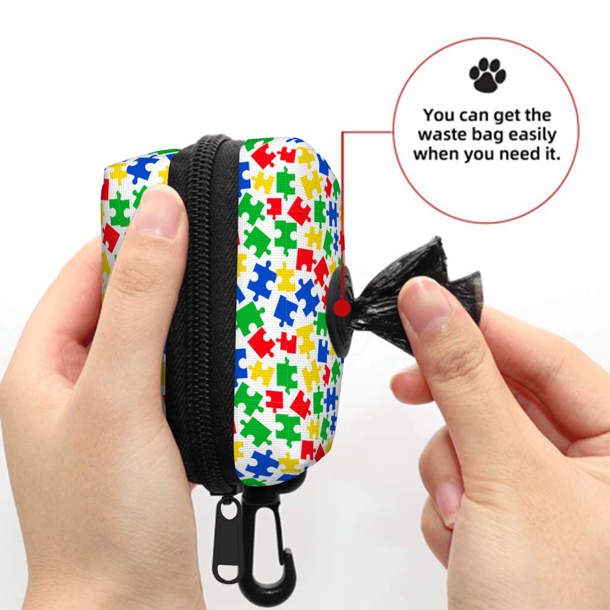 Dog Poop Bag Holder - Autism Awareness Puzzle Theme, Easy to Carry