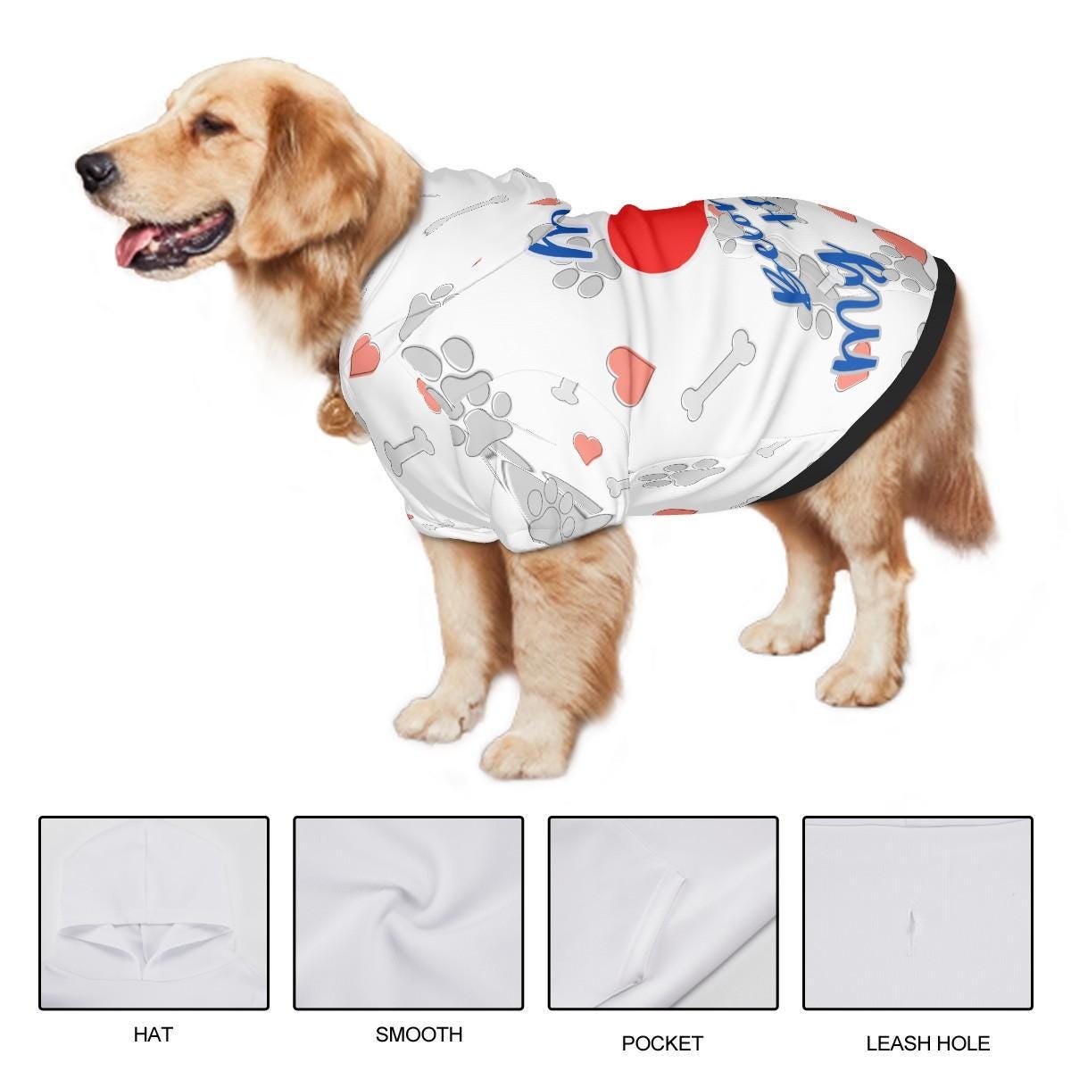 Ready for Park Fashion, Dog Hoodie, My Heart Belongs to My Human, White with Grey Hearts, Great Gift for Fathers Day