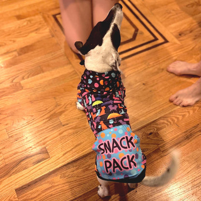 Colorful Snack Pack Print Dog Hoodie in Blue - Large Pet Clothing, Mothers day Gift, Fathers Day Gift, Dog Lovers Gift