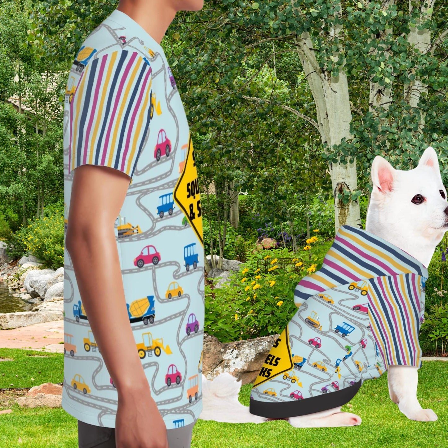 Cute Matching Set for Kids and Dogs, Fun Car Theme Kids T-Shirt , school Shirt, road trip fun