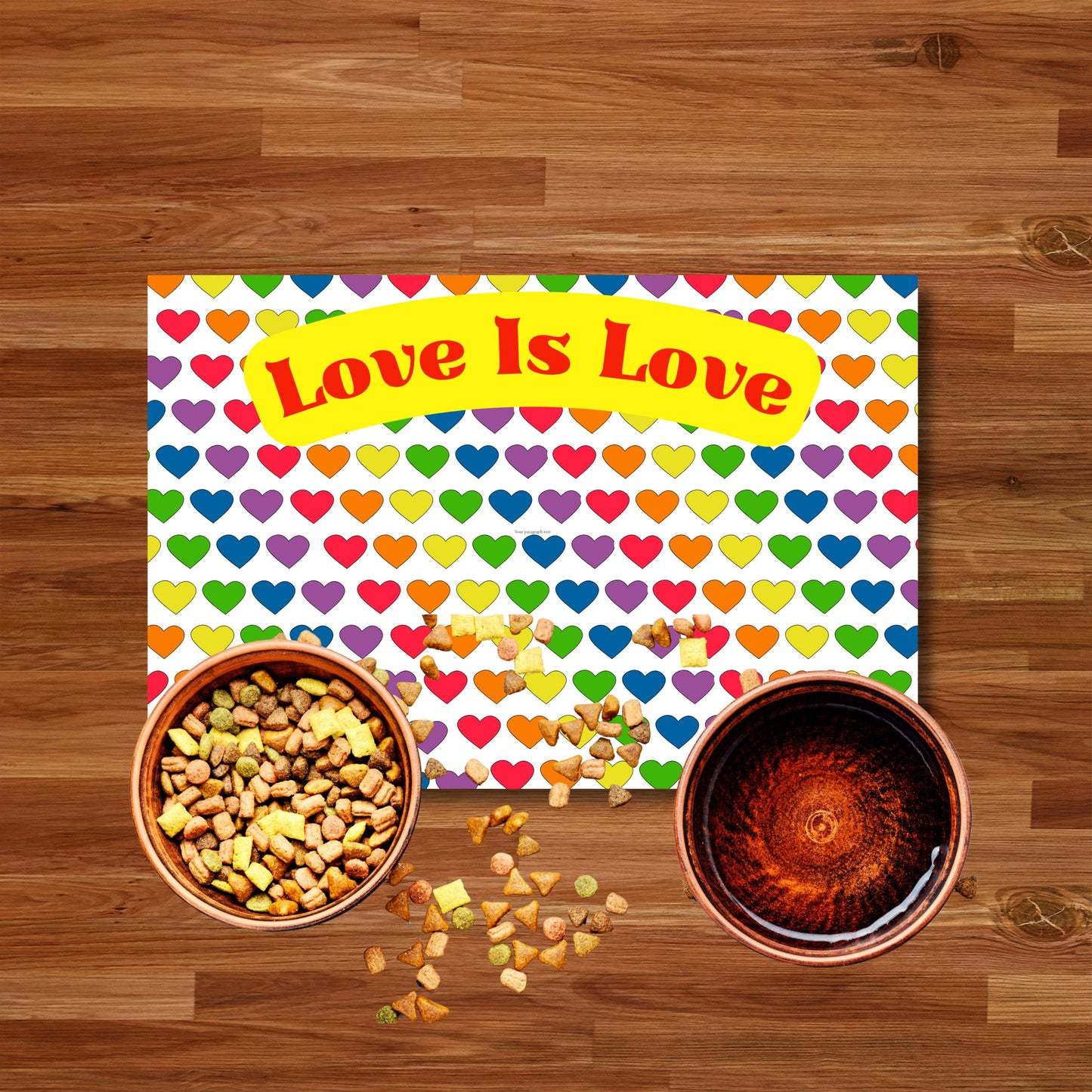 LGBTQ Pride Dog Food Mat - Rainbow Design Pet Bowl Placemat, Dog Food Matt, Keeps Kitchen Floor Clean, Catt Food Mat, Choice of 2 designs