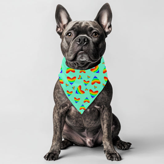 Colorful Hearts Small Dog Bandana, LGBT Pride Scarf, Perfect for Pride Parade and Walks to the Coffee Shop, Be fashionable, Reversible
