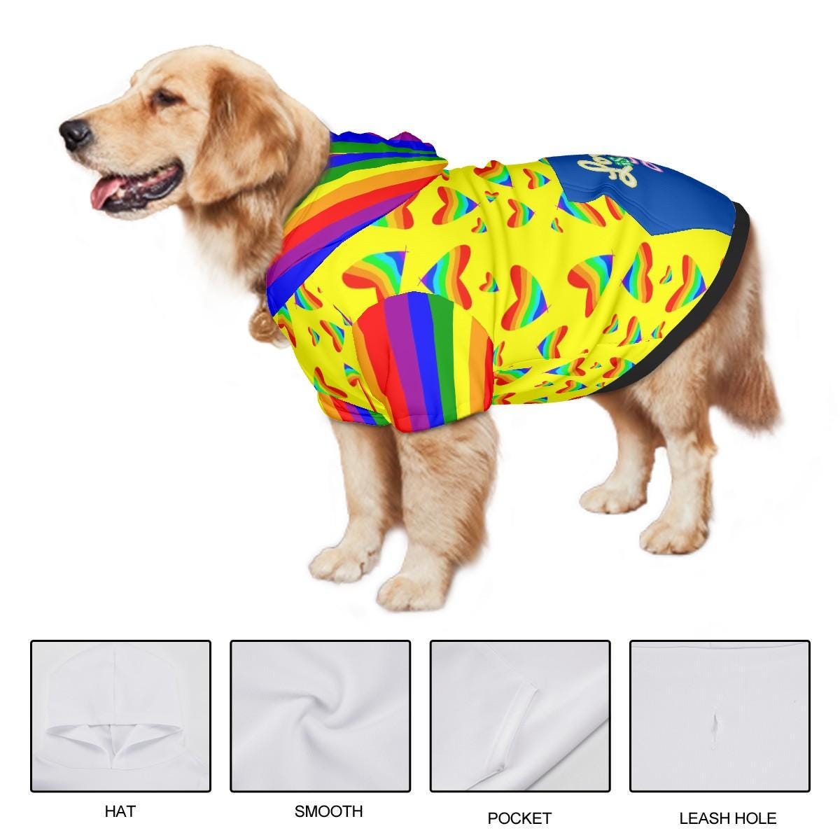 Love is Love Dog Hoodie with Pride Hearts in Rainbow Colors, Perfect gift for Dog Lover Friendd, Great for PRIDE PARADE