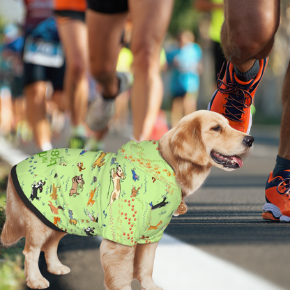 Marathon ready, Whimsical Dog Hoodie: Dogs Chasing Cats & Mice in a Fun Chase Scene, "Paws-ing My Run?  Only For Treats" Green,