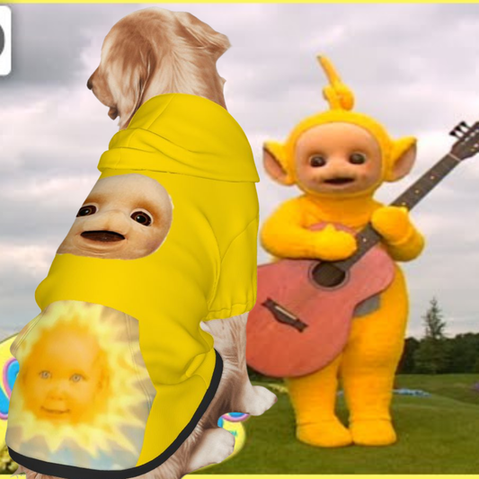 Laa Laa Inspired Dog Costume - Teletubbies Yellow Hoodie, Retro Teletubby Shirt, Halloween or Everyday Cosplay, La La is Fun