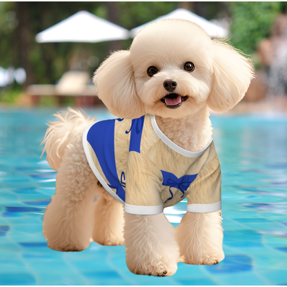 Small Dog in a BIKINI, Vacation Time Boys and Girls, Cats and Dogs, Put on your Swimsuits now.  BEIGE FURRY BFF