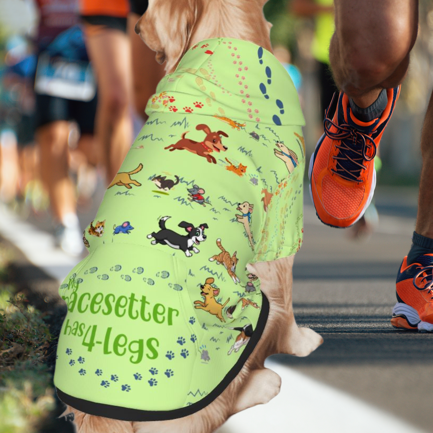 Playful Dog Hoodie: Chasing Cats, Mice, & the Ultimate Turnaround! "My Pacesetter has 4 Legs" in Green