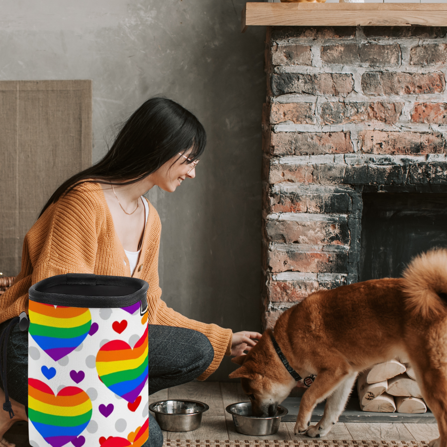 Fun & Functional Pet Treat Carrier   My Favorite Design, Pride Rainbow Hearts, No Spill Design with Convenient Long Strap!
