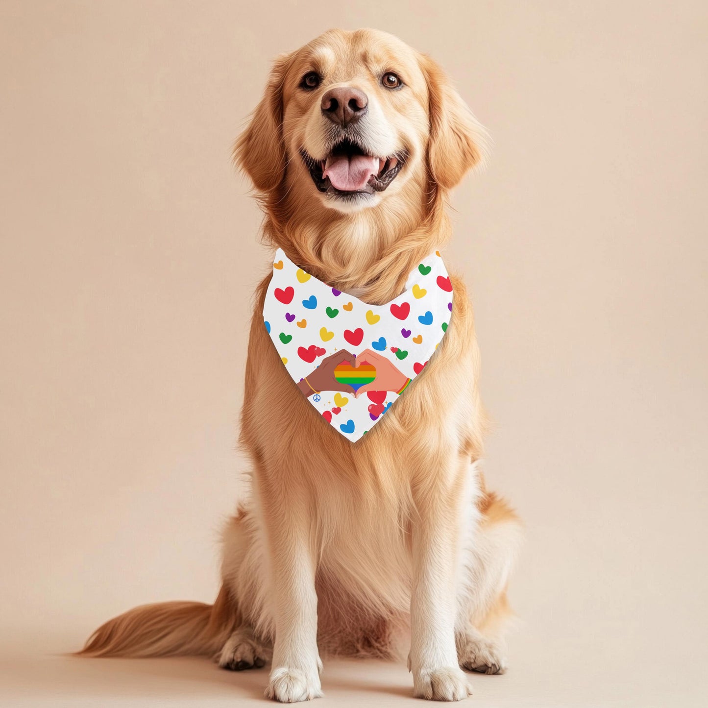 Rainbow Hearts Dog Bandana for Large Breeds, LGBTQ Pride, Unity and Acceptance, Perfect Wear fir Pride Parade and Walks to the Dog Park
