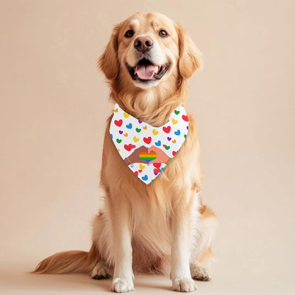 Rainbow Hearts Dog Bandana for Large Breeds, LGBTQ Pride, Unity and Acceptance, Perfect Wear fir Pride Parade and Walks to the Dog Park