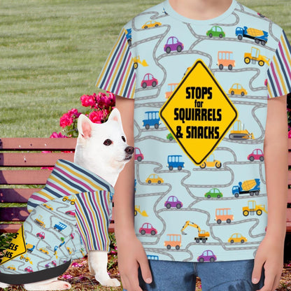 Cute Matching Set for Kids and Dogs, Fun Car Theme Kids T-Shirt , school Shirt, road trip fun