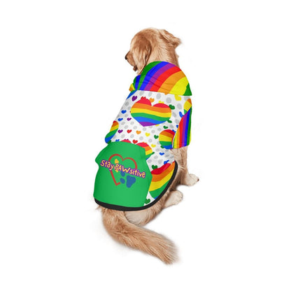 Stay Pawsitive Pride Dog Hoodie - Green Rainbow Hearts Pet Sweater, LGBTQ Dog Sweater, Dog Lovers Gift, Mothers Day Gift, Fathers Day gift