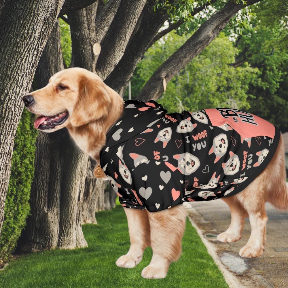 Unique Dog Hoodie with I Woof You,  Perfect Gift for Your Human BFF, awesome Outfit for Trip to the Park or a Ride in the Car, great Gift