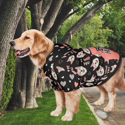 Unique Dog Hoodie with I Woof You,  Perfect Gift for Your Human BFF, awesome Outfit for Trip to the Park or a Ride in the Car, great Gift