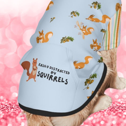 Custom Blue Dog Hoodie with Distracted by Squirrels Design, Dog Lover Gift, Perfect Outfit for A Ride or Walk in the Park