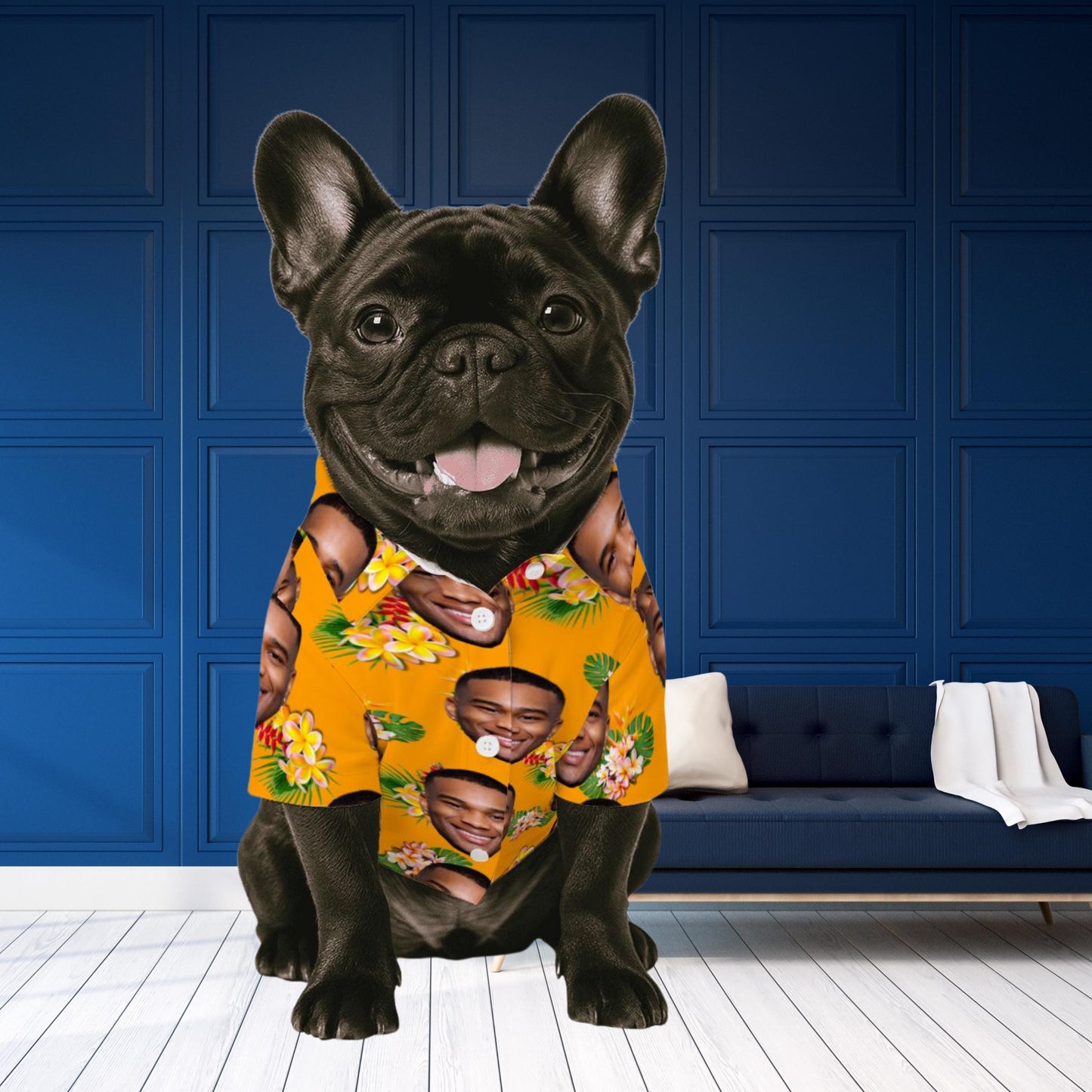 Personalized Hawaiian Shirts Pet and Human, Photos of Heads Print on Matching Hawaiian Shirts, Button-up Shirts, Cat and Dog Available