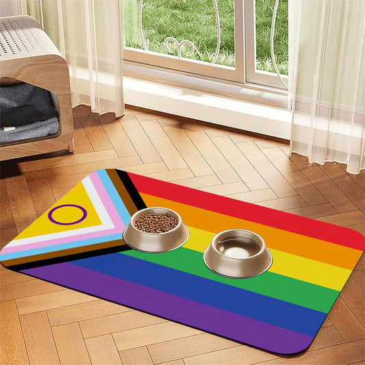 Acceptance Pride Flag Design, Dog & Cat Food Mat - Fun Placemats for Clean Floors