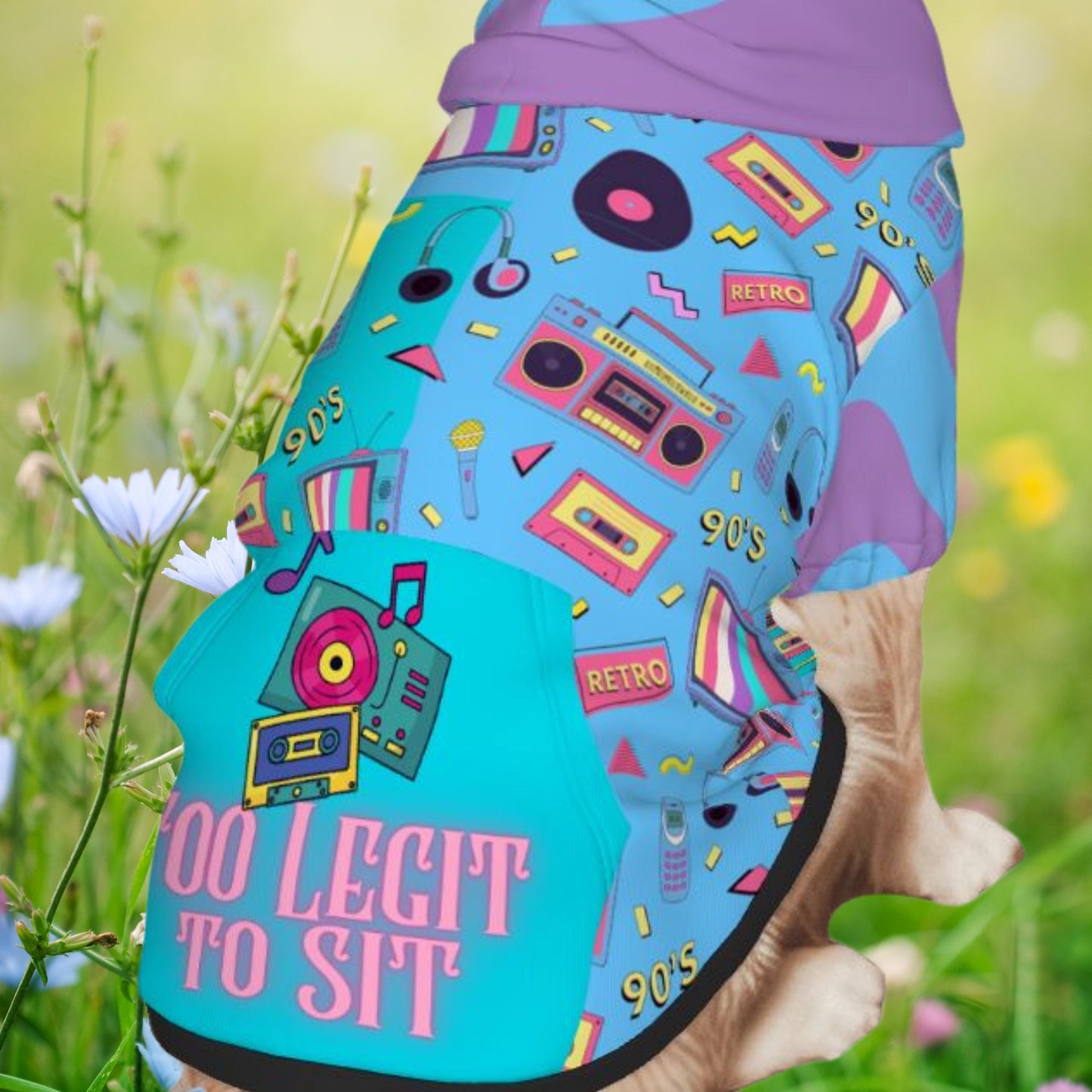 80s Mix Tape Inspired Dog Hoodie, Too Legit to Sit Pet Sweatshirt, Can Order Human Hoodie or Human T-shirt to Match, Dog Lovers Gift