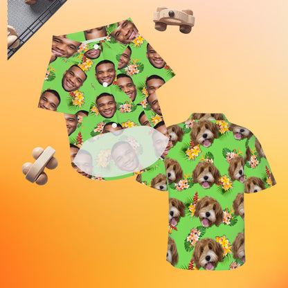Matching Hawaiian Shirt for Human with his BFF, Dog or Cat Unisex tropical Design Button Up Shirt for Vacations and Dog parks