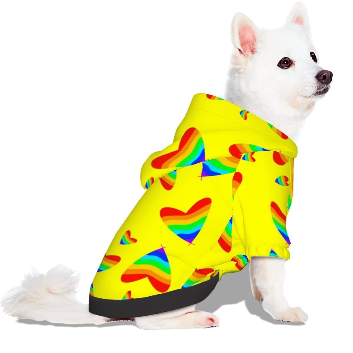 Celebrate Pride with Yellow Hearts Dog Hoodie for Small Dog, Fashionable Dog Sweater, Perfect gift for Dog Lover, Fathers Day  Gift
