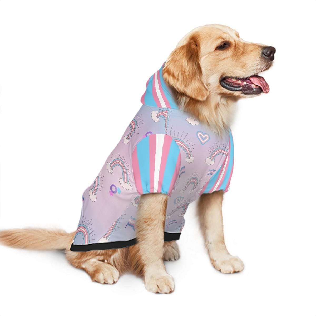 Trans Flag Dog Hoodie - Love Is Love - Hearts Not Parts - LGBTQ Pet Apparel, Perfect Fashion for Pride Parade and Walks to the Park