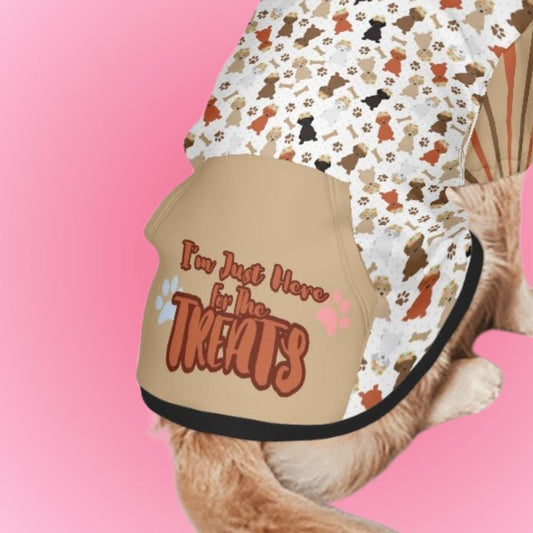 Dog Hoodie Pattern with Multiple Dogs with Flowers, I'm Here for the Treats, Statement of All Dogs Ready to go to the Park, Brown Color