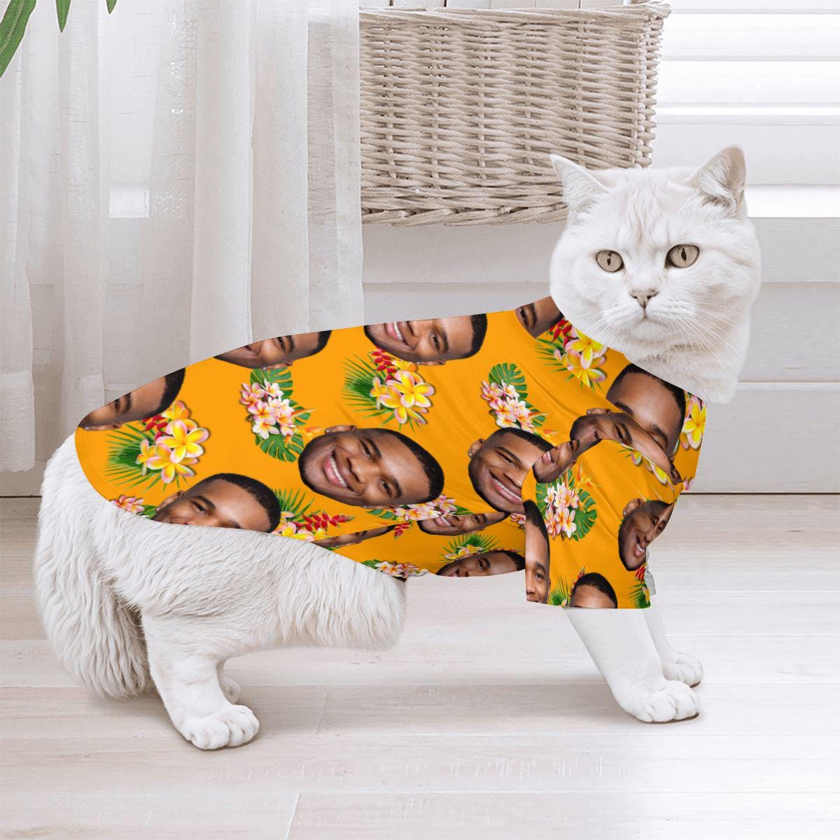 Personalized Hawaiian Shirts Pet and Human, Photos of Heads Print on Matching Hawaiian Shirts, Button-up Shirts, Cat and Dog Available