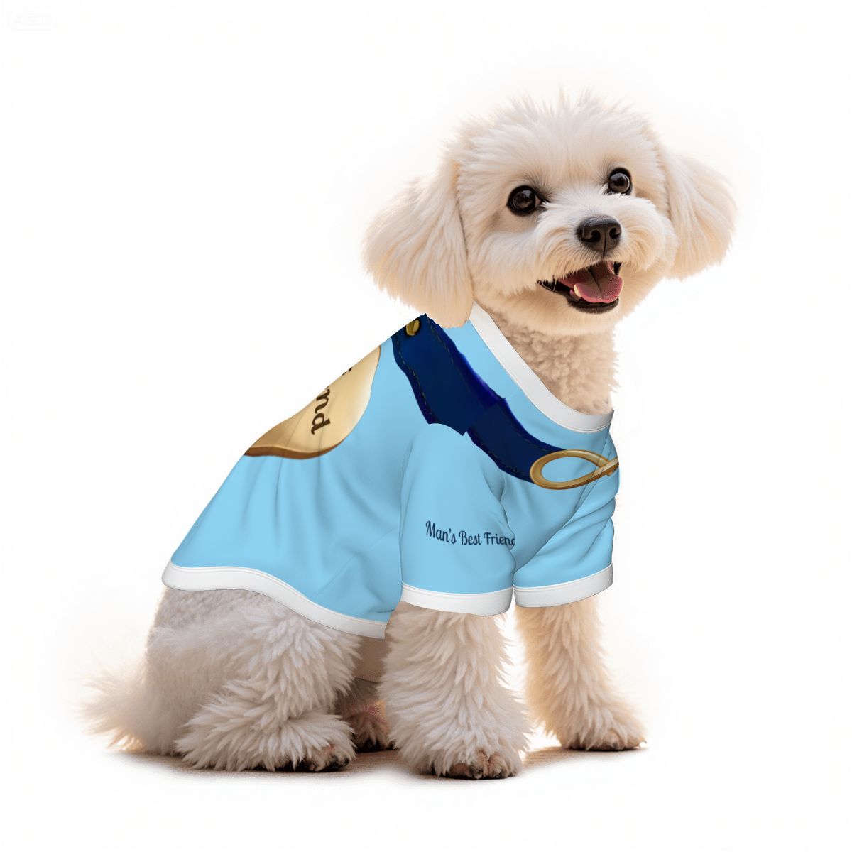 Small Dog Bandana Tee with Gold Bling Necklace & 'Man's Best Friend' Engraving - Inspired by Sabrina Carpenter