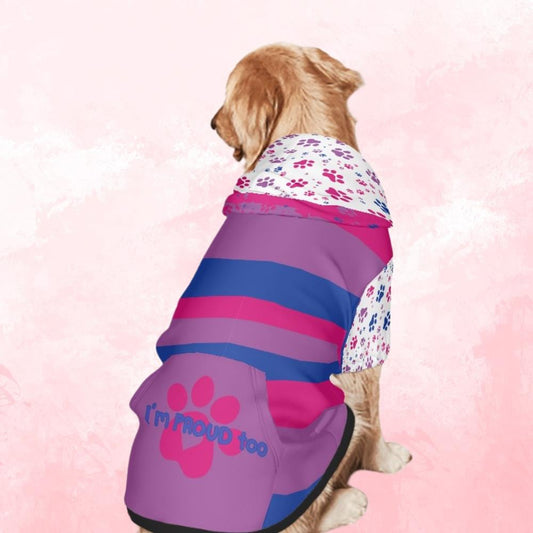 Spread Love and Inclusivity: Bisexual Pride Dog Hoodie, Perfect for Pet Lovers, Customized Pet Clothing, Small to XXL, I Am Proud Too