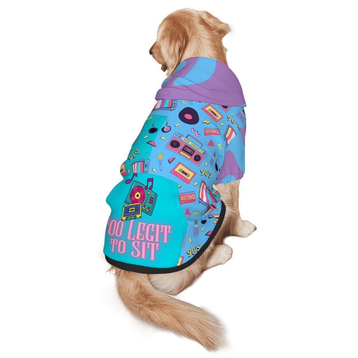 80s Mix Tape Inspired Dog Hoodie, Too Legit to Sit Pet Sweatshirt, Can Order Human Hoodie or Human T-shirt to Match, Dog Lovers Gift