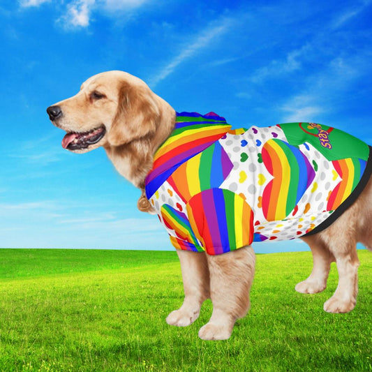 Stay Pawsitive Pride Dog Hoodie - Green Rainbow Hearts Pet Sweater, LGBTQ Dog Sweater, Dog Lovers Gift, Mothers Day Gift, Fathers Day gift
