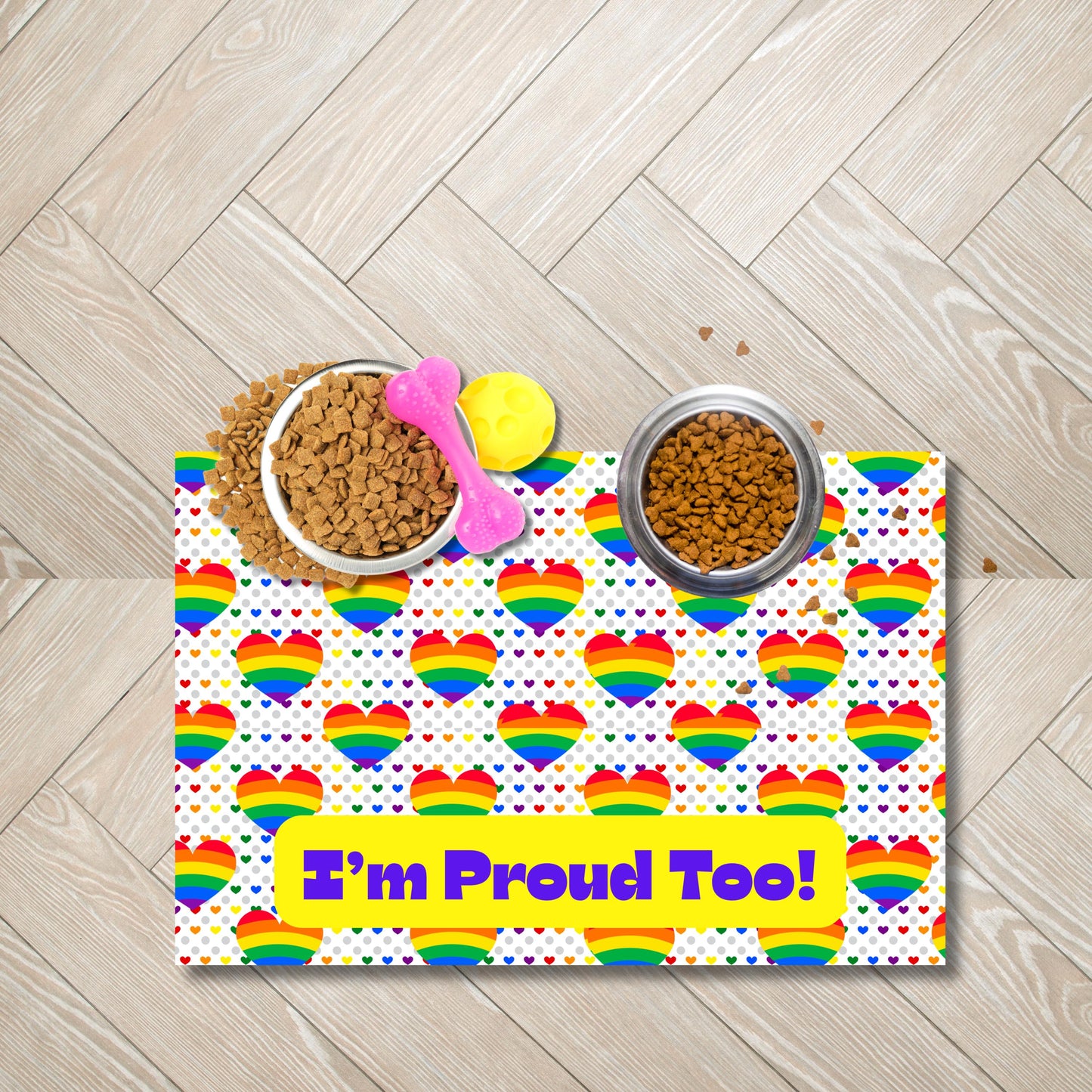 LGBTQ Pride Dog Food Mat - Rainbow Design Pet Bowl Placemat, Dog Food Matt, Keeps Kitchen Floor Clean, Catt Food Mat, Choice of 2 designs